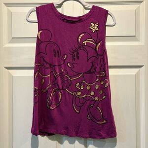 Disney purple gold Minnie Mickey Mouse sleeveless flyaway back tank top size S